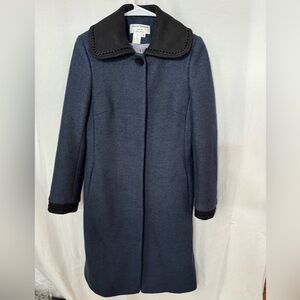 Helene Berman Dark Blue Pea Coat with Black Trim